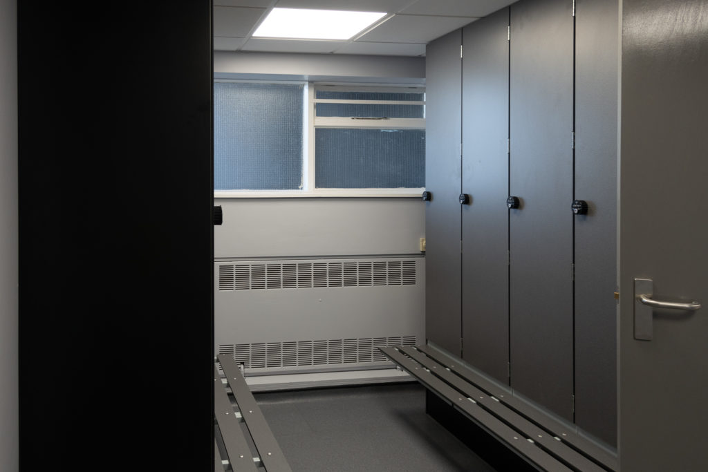 Coaches' changing rooms at Ipswich Town stadium.